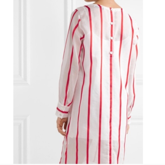 Mansur Gavriel White Red‎ Dress Stripe Cotton Silk Voile Stripe Tunic Size 4 - Picture 2 of 9